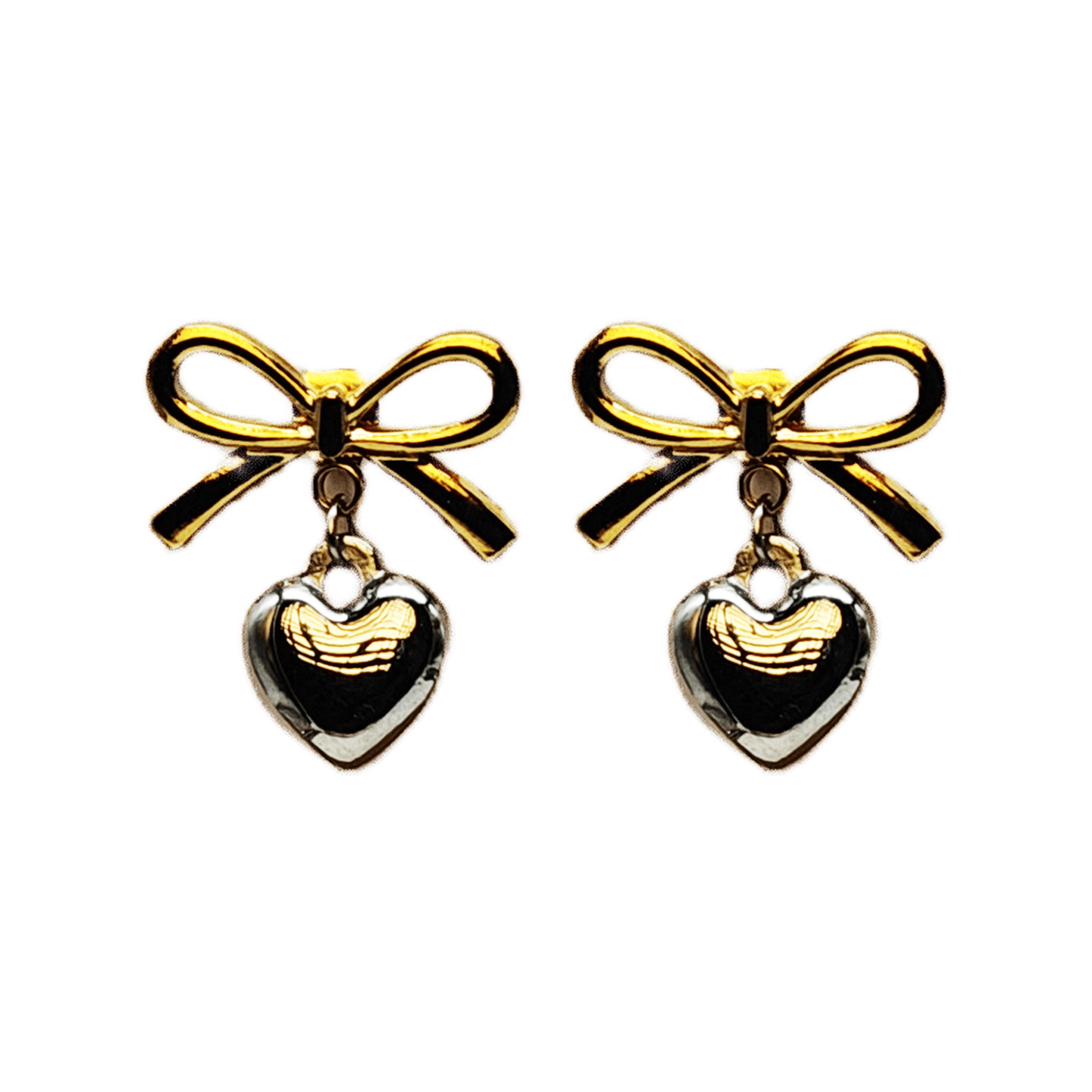 Golden Bow Charm Heart Drop Earrings