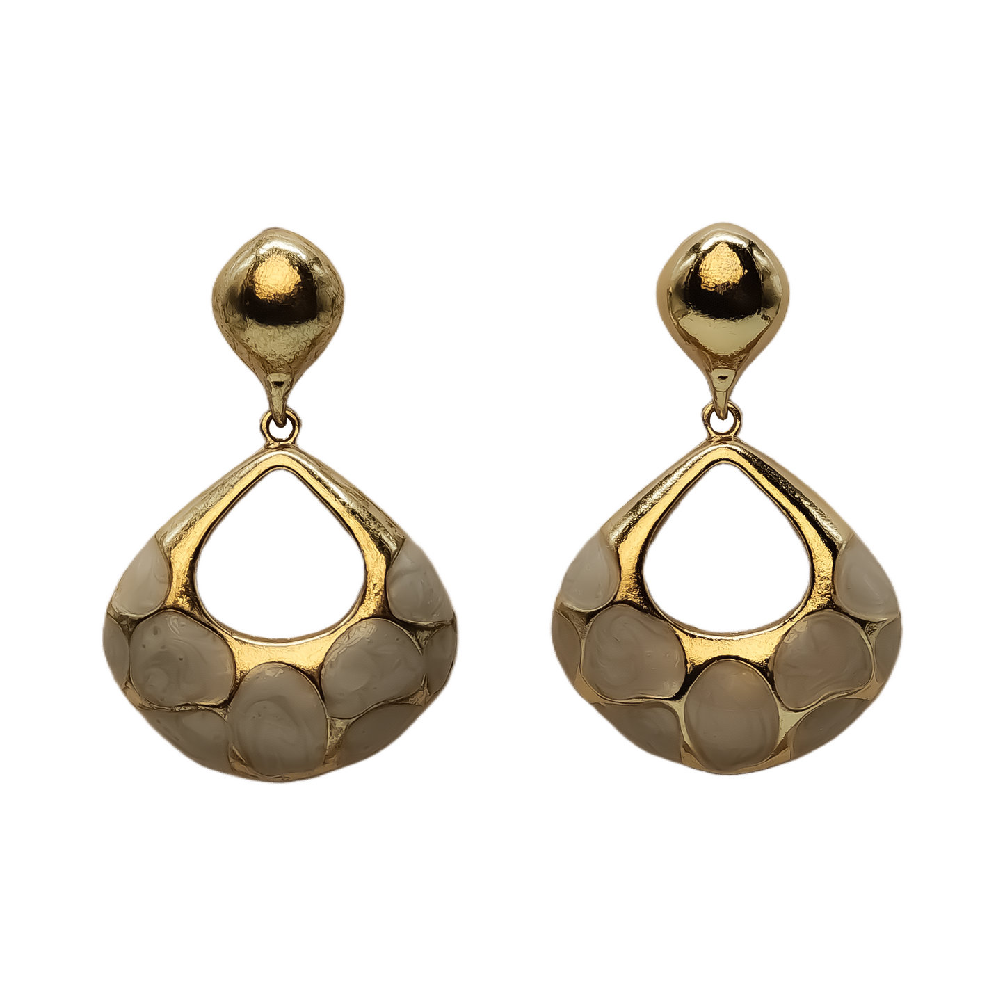 Glossy Pebble Drop Earrings - Gold & Ivory