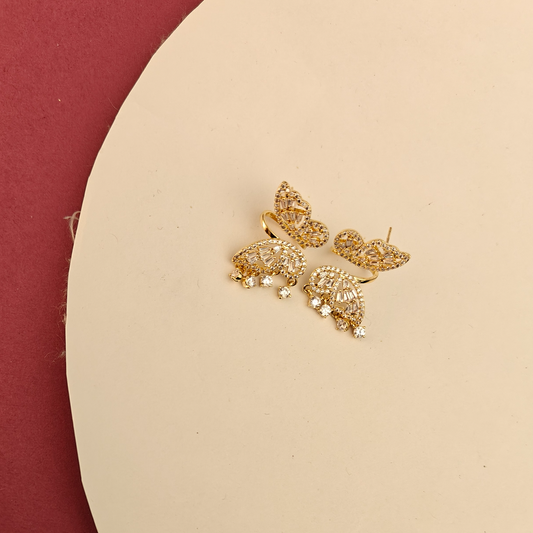 Gaurangi Sparkling Butterfly Dangle Earrings – Gold-Plated Statement Earrings with Crystal Detailing