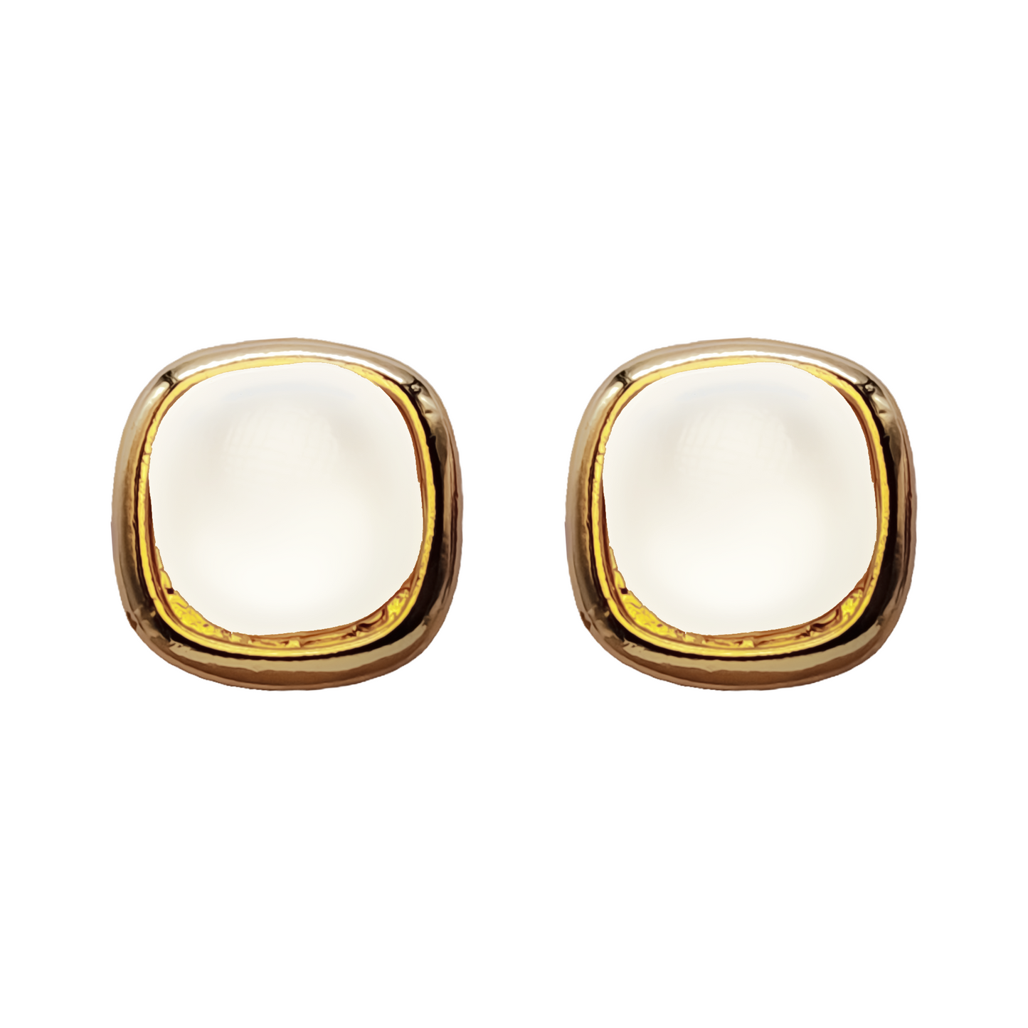 Lustrous Cushion Stud Earrings - Glossy White