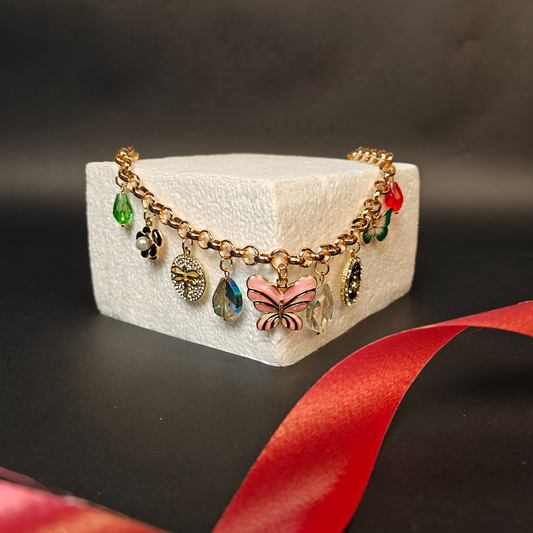 Butterfly Charm Chain for Women | Trendy Crystal & Enamel Charms |
