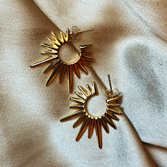 Radiant Sunburst Hoop Earrings – Gold-Plated Statement Studs