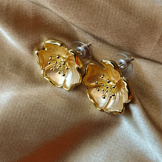 Elegant Gold-Plated Floral Stud Earrings for Women