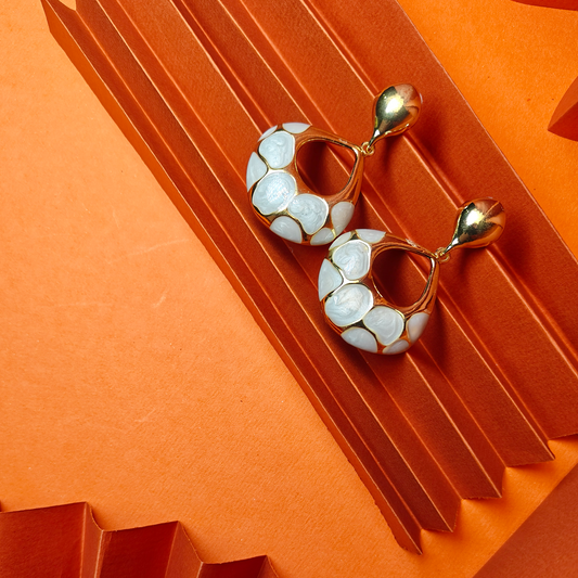 Glossy Pebble Drop Earrings - Gold & Ivory