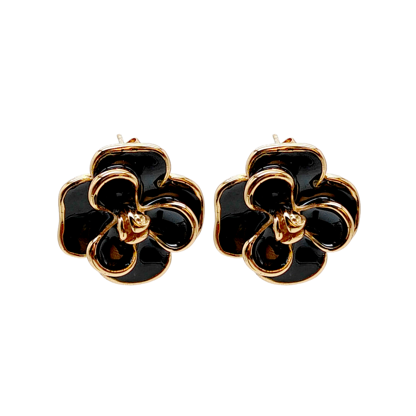 Black Enamel Floral Stud Earrings | Elegant Gold-Plated Flower Earrings for Women | Daily Wear & Party Wear Statement Studs