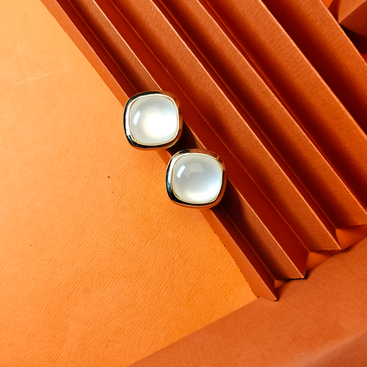 Lustrous Cushion Stud Earrings - Glossy White