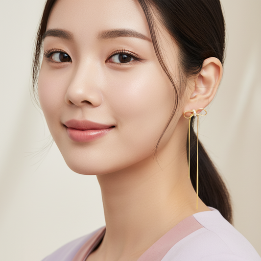 Elegant Pearl Bow Long Drop Earrings – Gold Plated | Gaurangi