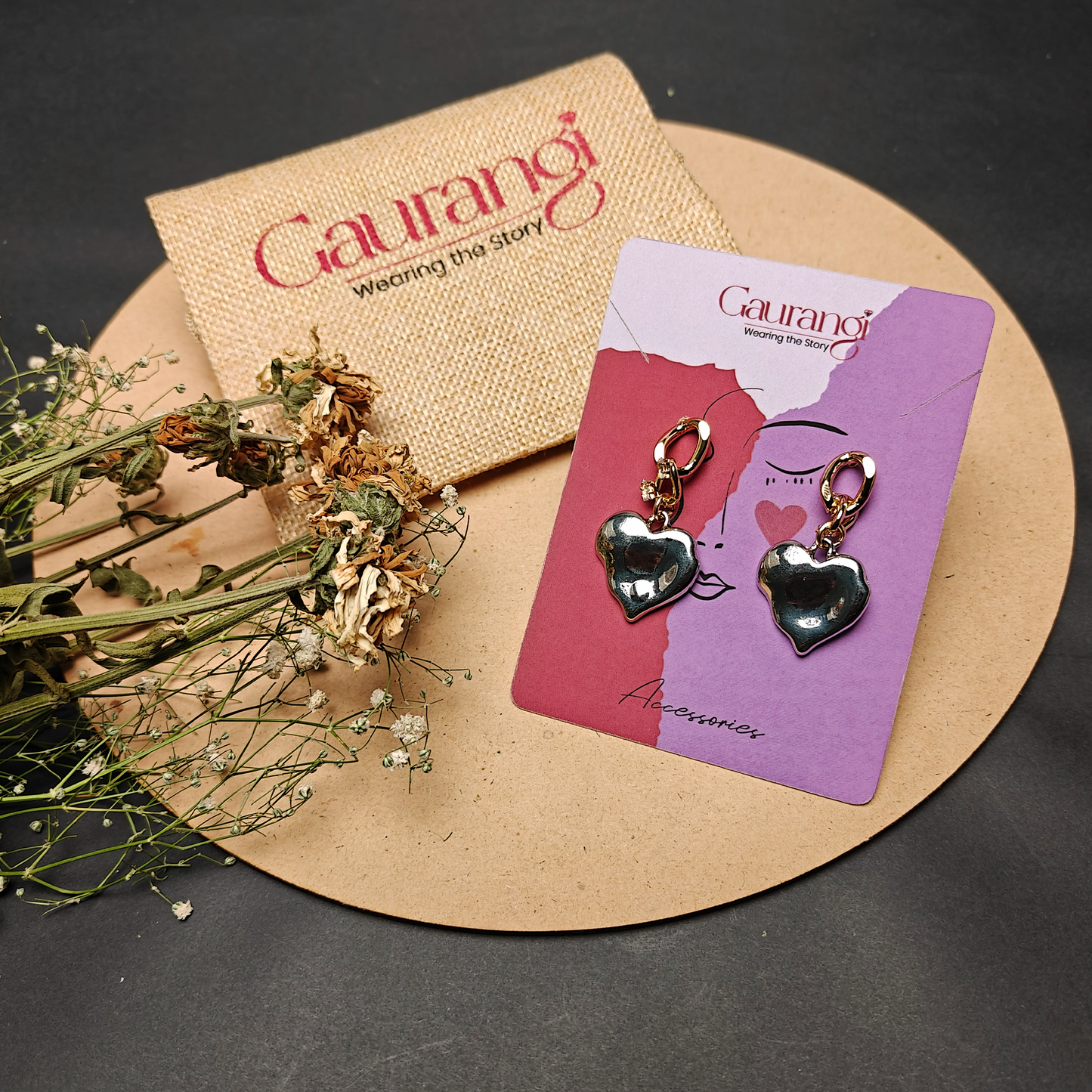 Golden Heart Drop Earrings