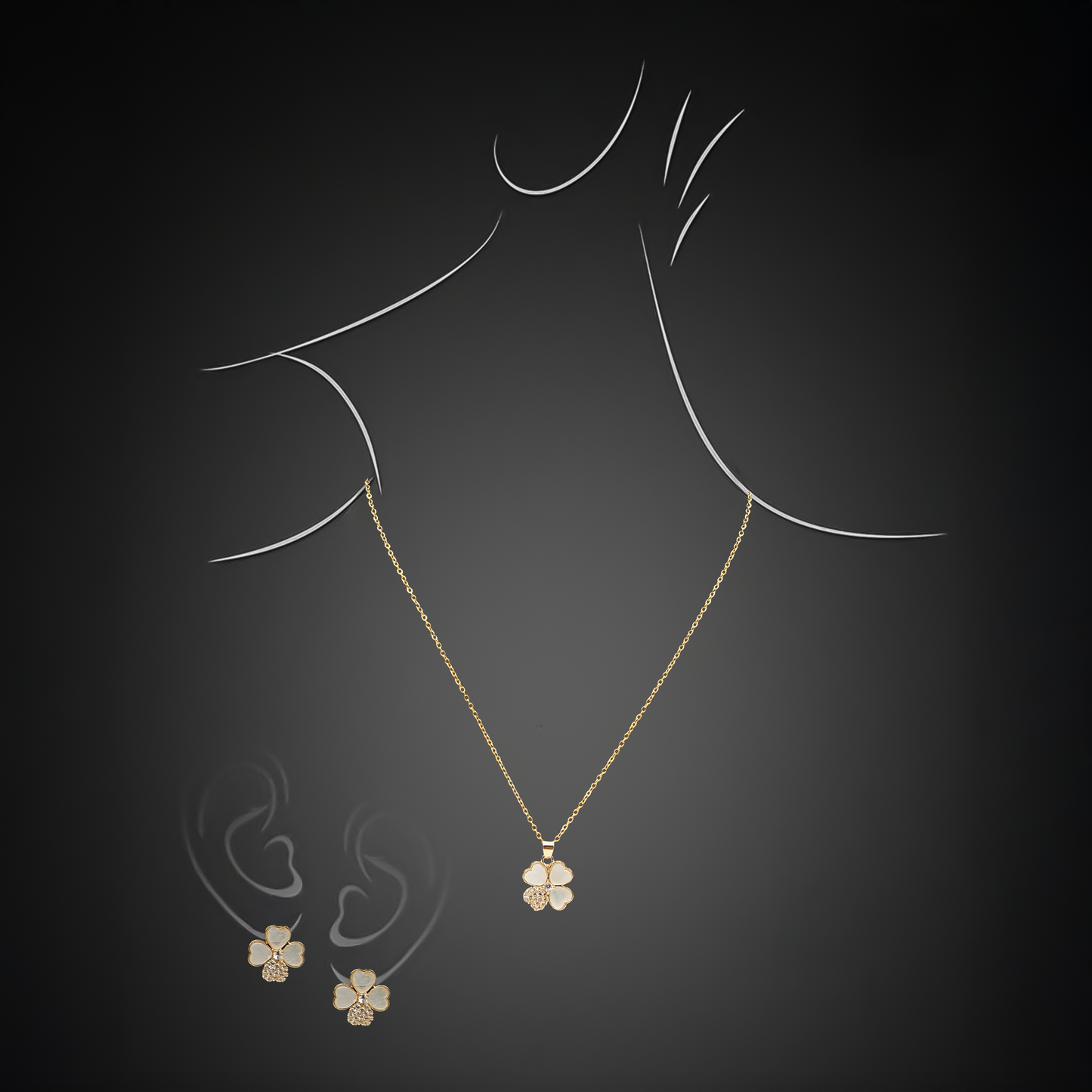 Blossom Clover Pendant & Stud Set