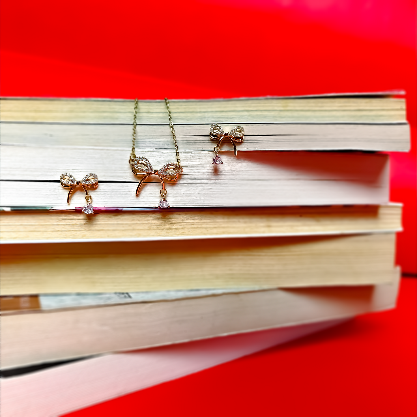 Elegant Bow Motif Necklace & Earring Set