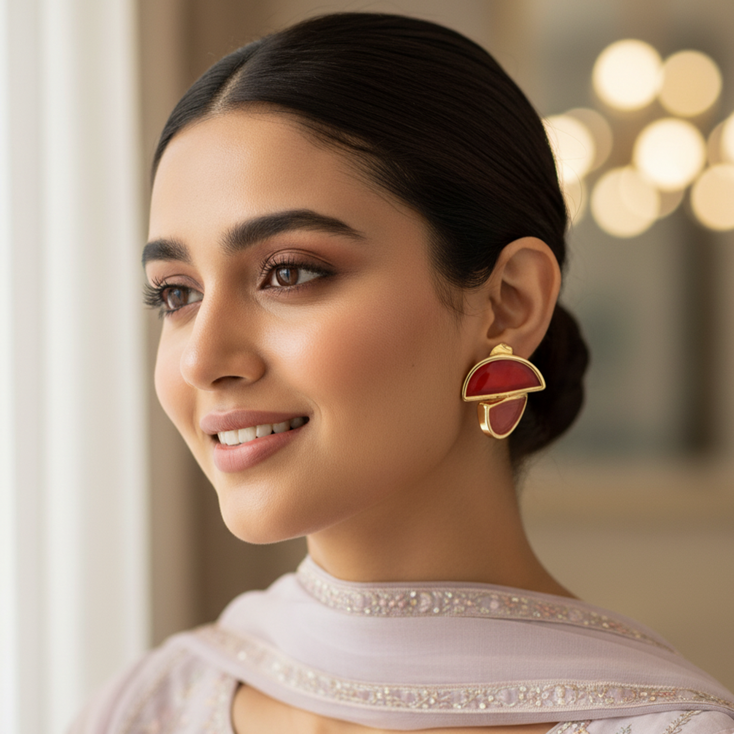 Elegant Black And Gold Geometric Stud Earrings For Women | Modern Half Moon And Teardrop Design Earrings