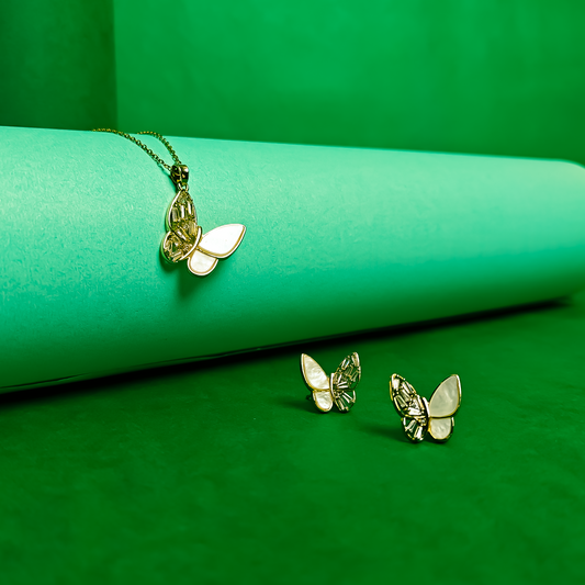 Butterfly Necklace & Earring Set – Elegant Mother of Pearl & Zirconia Jewelry