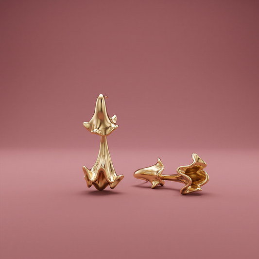 4cm polished gold botanical tiered drop earrings with fixed post and push-back closure