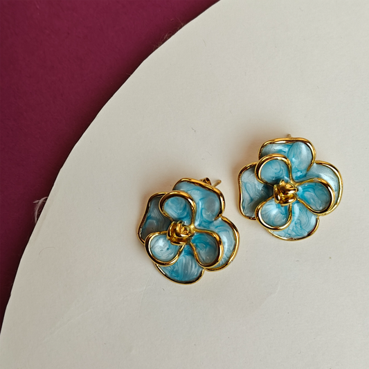 Aqua Bloom Gold-Plated Floral Stud Earrings | Elegant Lightweight Everyday Jewelry by Gaurangi