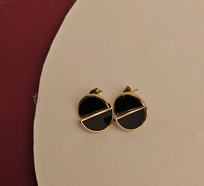 Elegant Black And Gold Geometric Stud Earrings For Women | Modern Half Moon And Teardrop Design Earrings