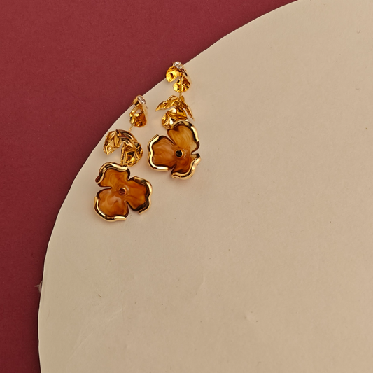 Gaurangi Blooming Gold Floral Drop Earrings – Handcrafted Statement Long Dangler Earrings for Women