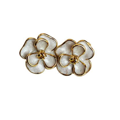 White Enamel Floral Stud Earrings | Elegant Gold-Plated Flower Earrings for Women | Gaurangi Designer Jewelry