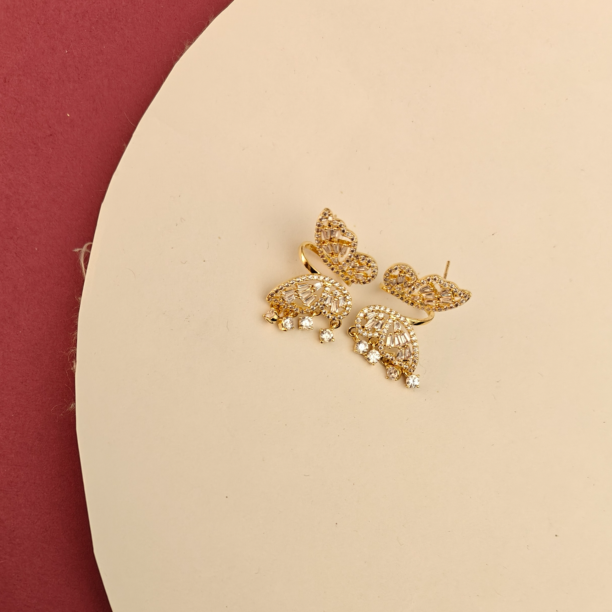 Gaurangi Sparkling Butterfly Dangle Earrings – Gold-Plated Statement Earrings with Crystal Detailing