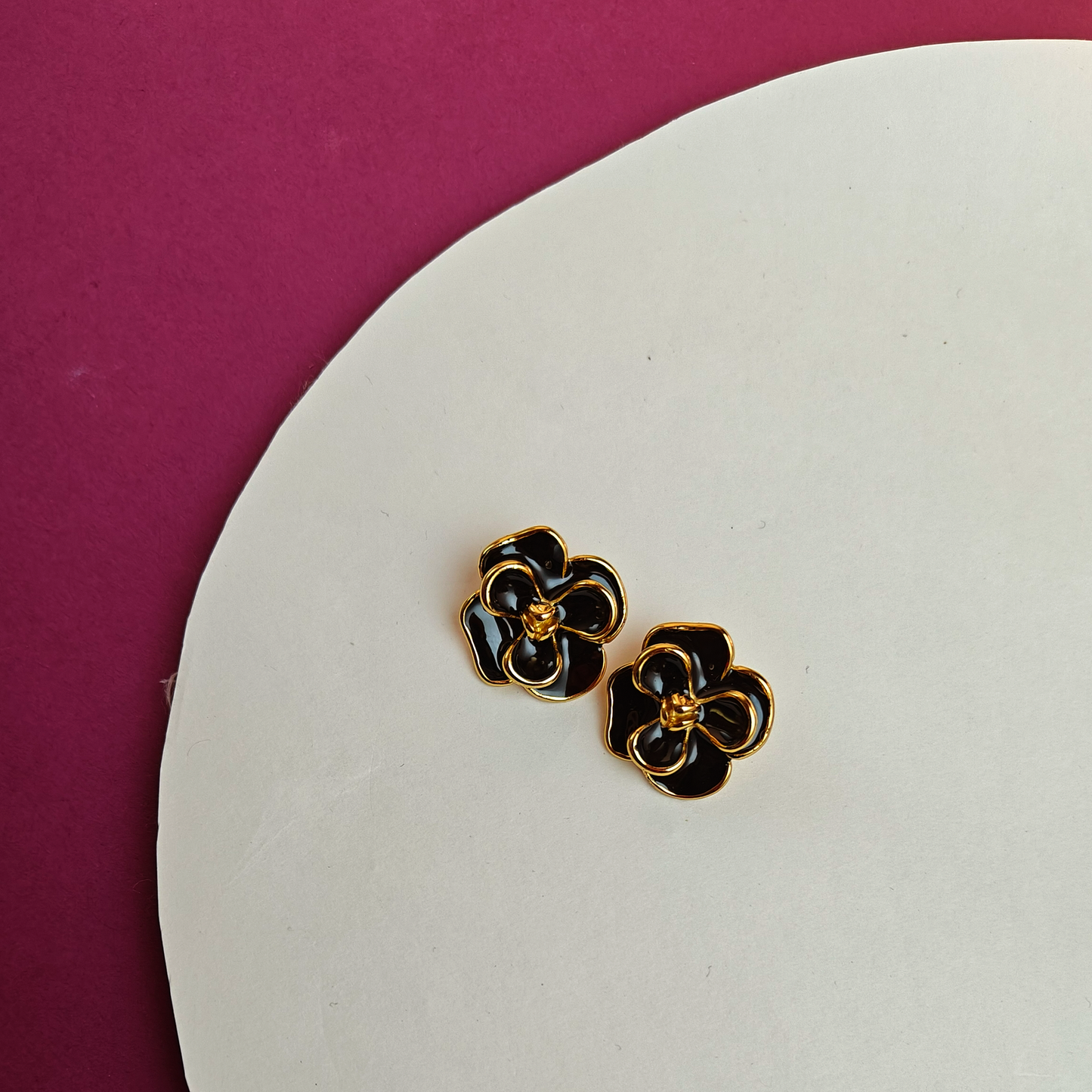 Black Enamel Floral Stud Earrings | Elegant Gold-Plated Flower Earrings for Women | Daily Wear & Party Wear Statement Studs