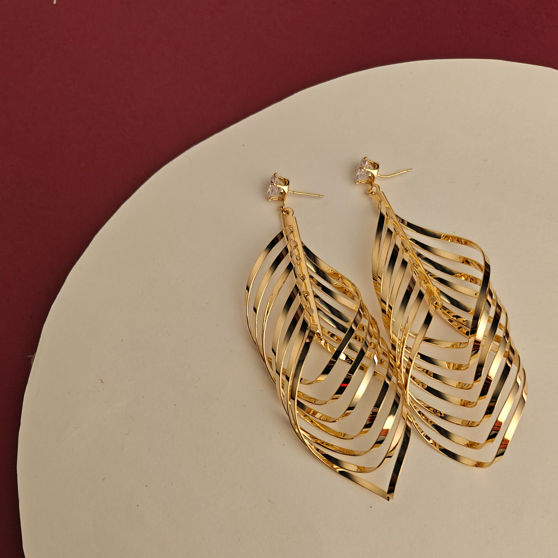 Gaurangi Luxe Twisted Layered Gold-Plated Statement Earrings | Lightweight Party & Festive Wear Jewelry