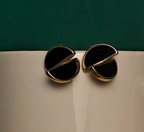 Elegant Black And Gold Geometric Stud Earrings For Women | Modern Half Moon And Teardrop Design Earrings