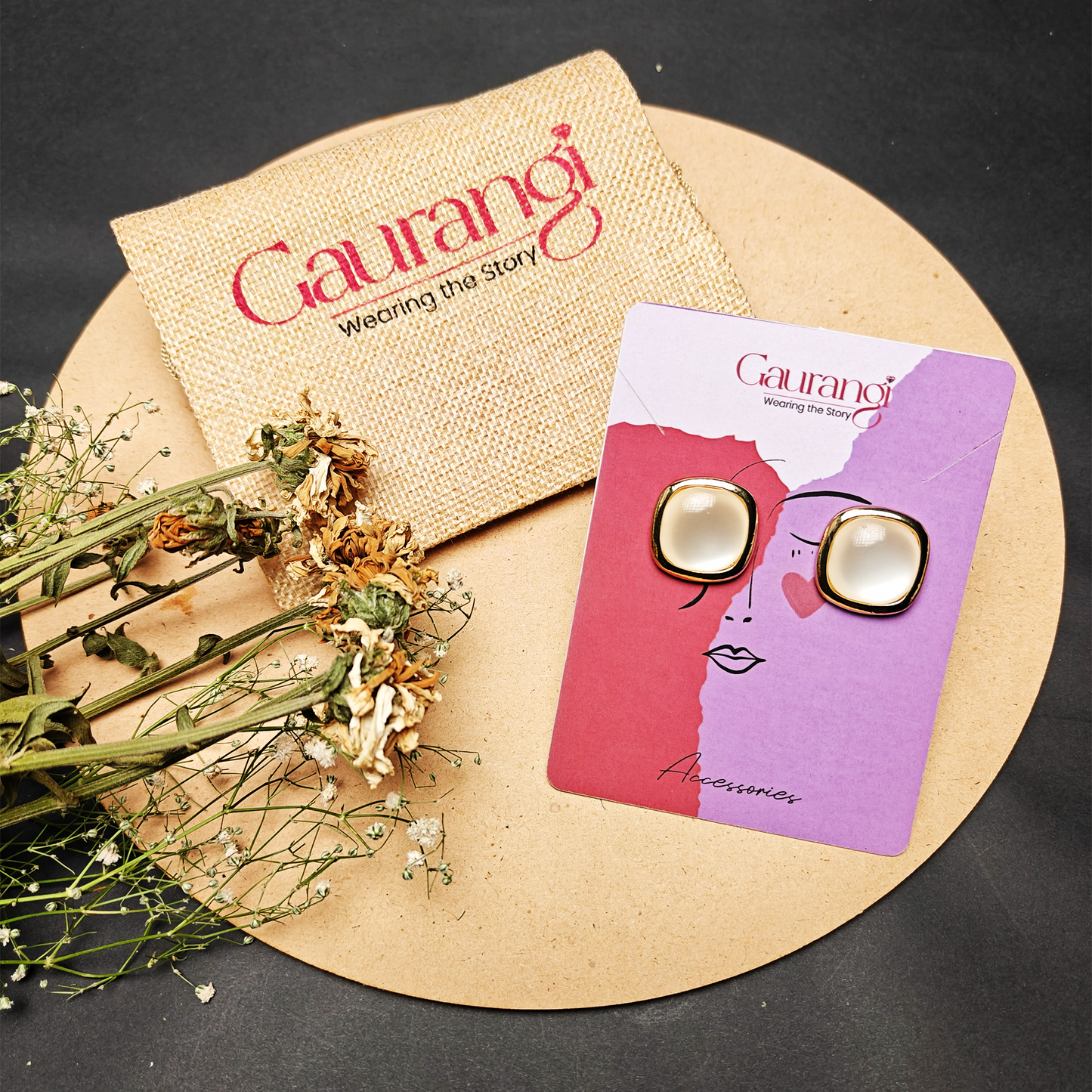 Lustrous Cushion Stud Earrings - Glossy White