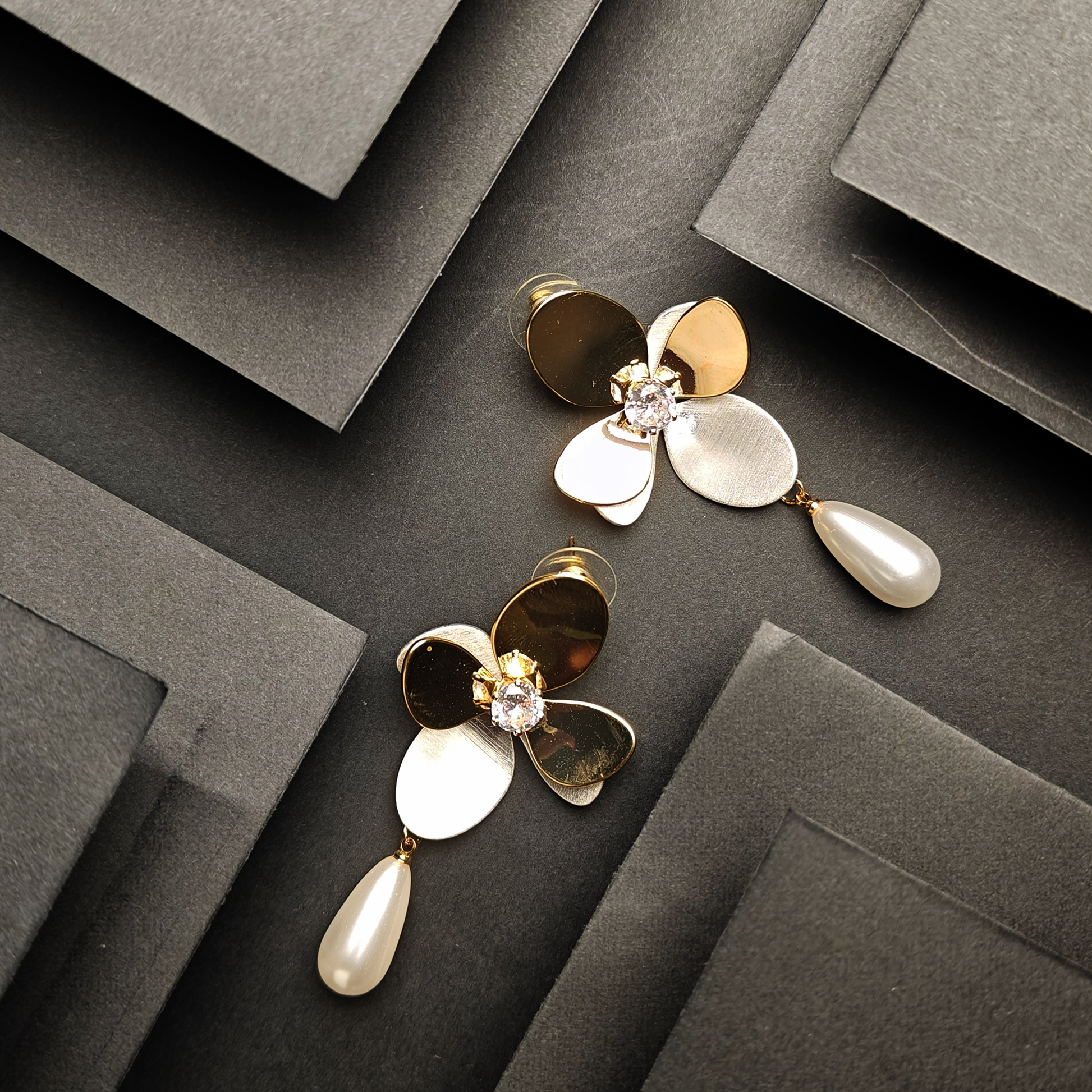 Elegant Gold Blossom Drop Earrings with Pearl Charm – Premium Statement Jewelry