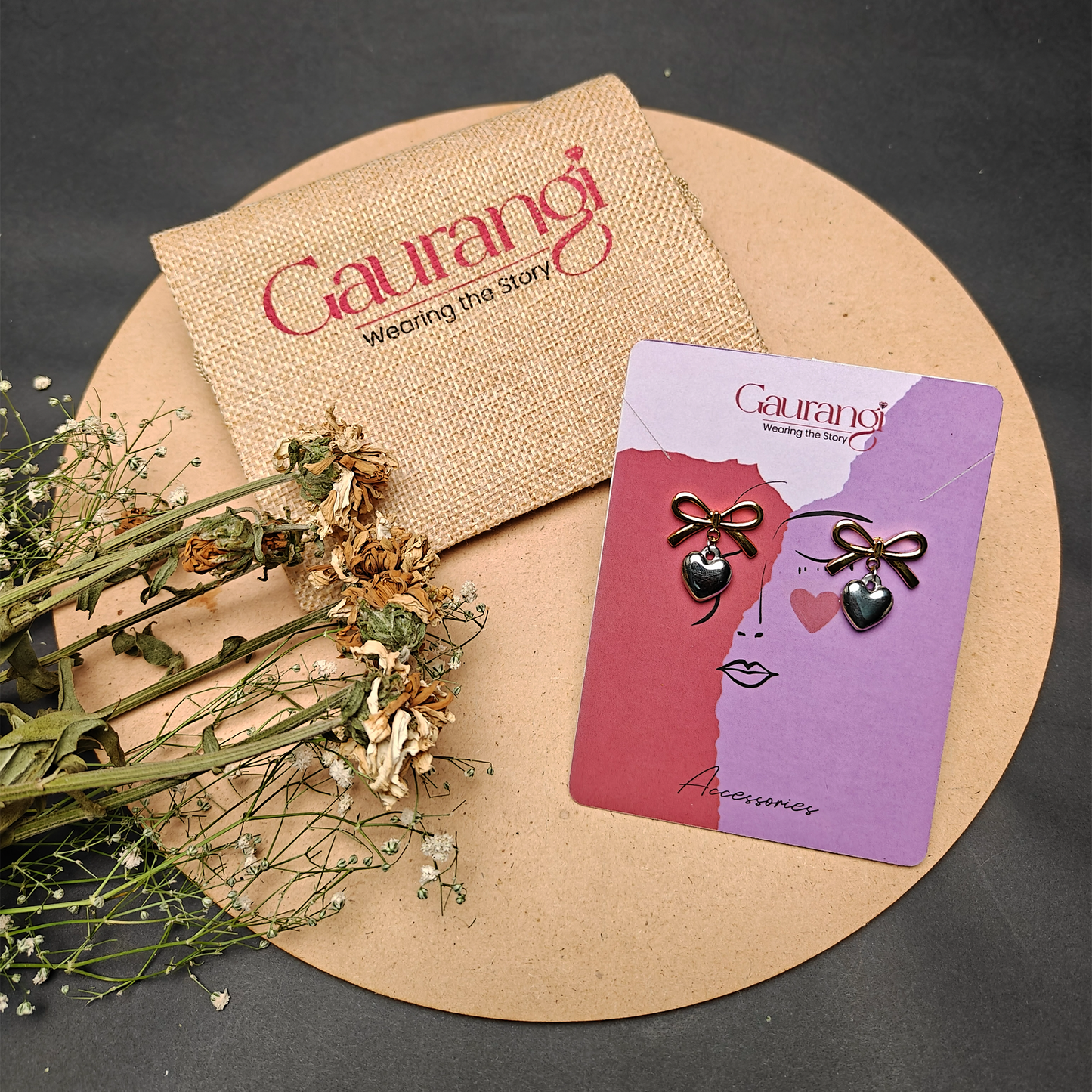 Golden Bow Charm Heart Drop Earrings