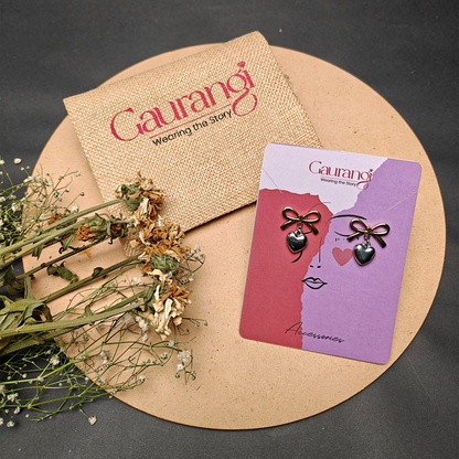 Golden Bow Charm Heart Drop Earrings