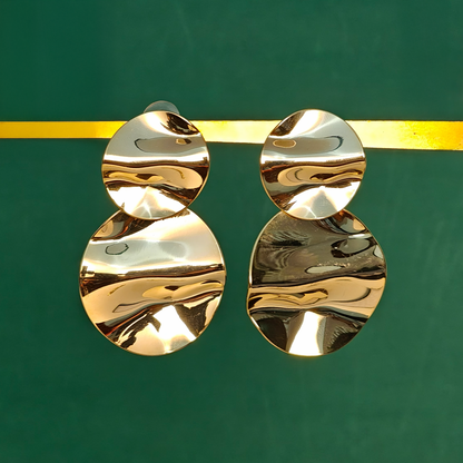 Ripple Aura Dual-Tone Statement Earrings – Gold Plated
