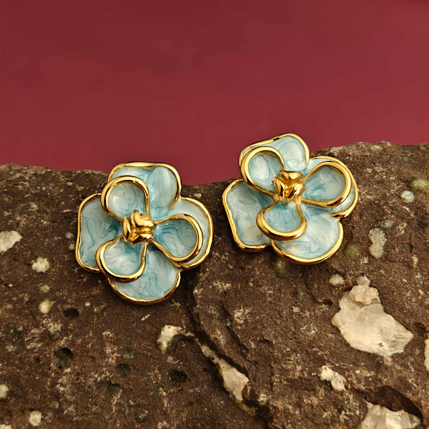 Aqua Bloom Gold-Plated Floral Stud Earrings | Elegant Lightweight Everyday Jewelry by Gaurangi