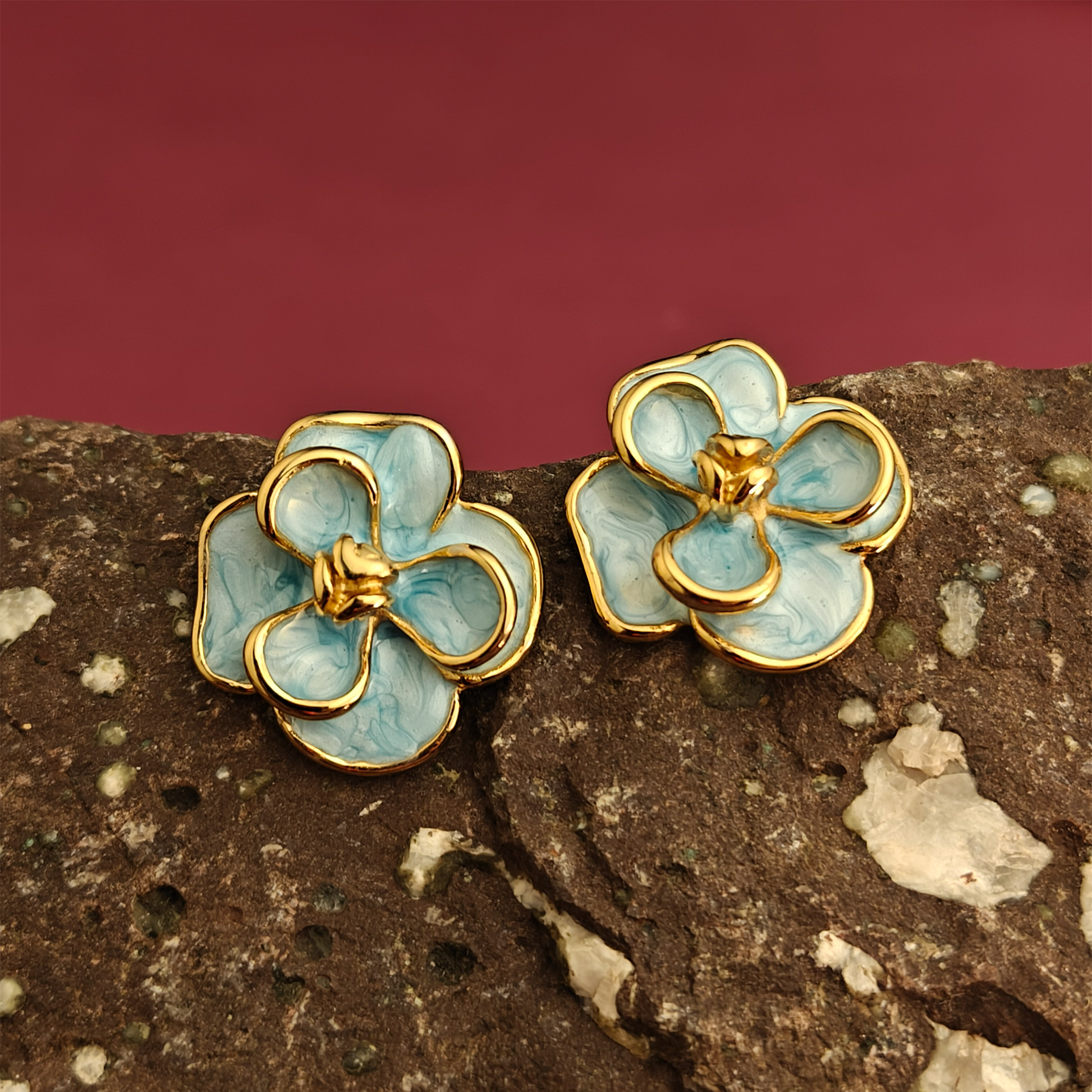 Aqua Bloom Gold-Plated Floral Stud Earrings | Elegant Lightweight Everyday Jewelry by Gaurangi