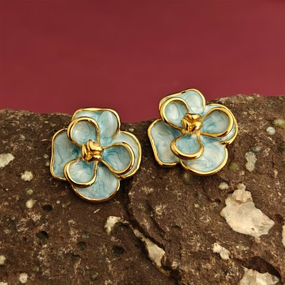 Aqua Bloom Gold-Plated Floral Stud Earrings | Elegant Lightweight Everyday Jewelry by Gaurangi