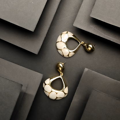 Glossy Pebble Drop Earrings - Gold & Ivory