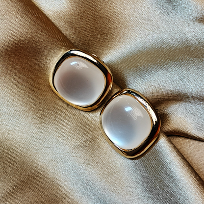 Lustrous Cushion Stud Earrings - Glossy White