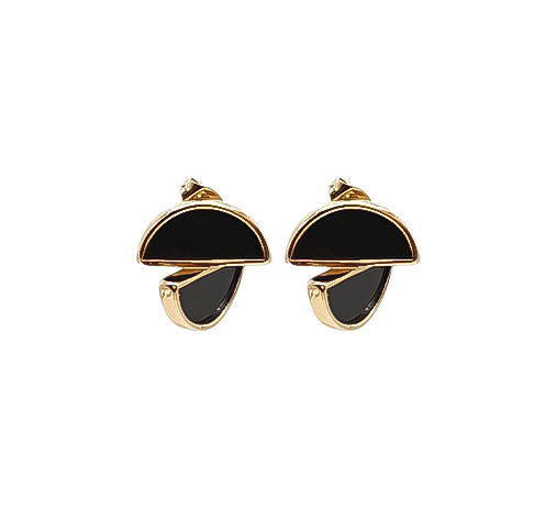 Elegant Black And Gold Geometric Stud Earrings For Women | Modern Half Moon And Teardrop Design Earrings