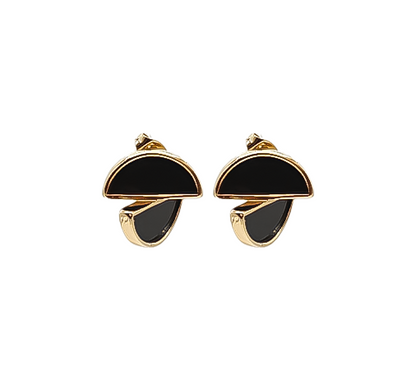 Elegant Black And Gold Geometric Stud Earrings For Women | Modern Half Moon And Teardrop Design Earrings