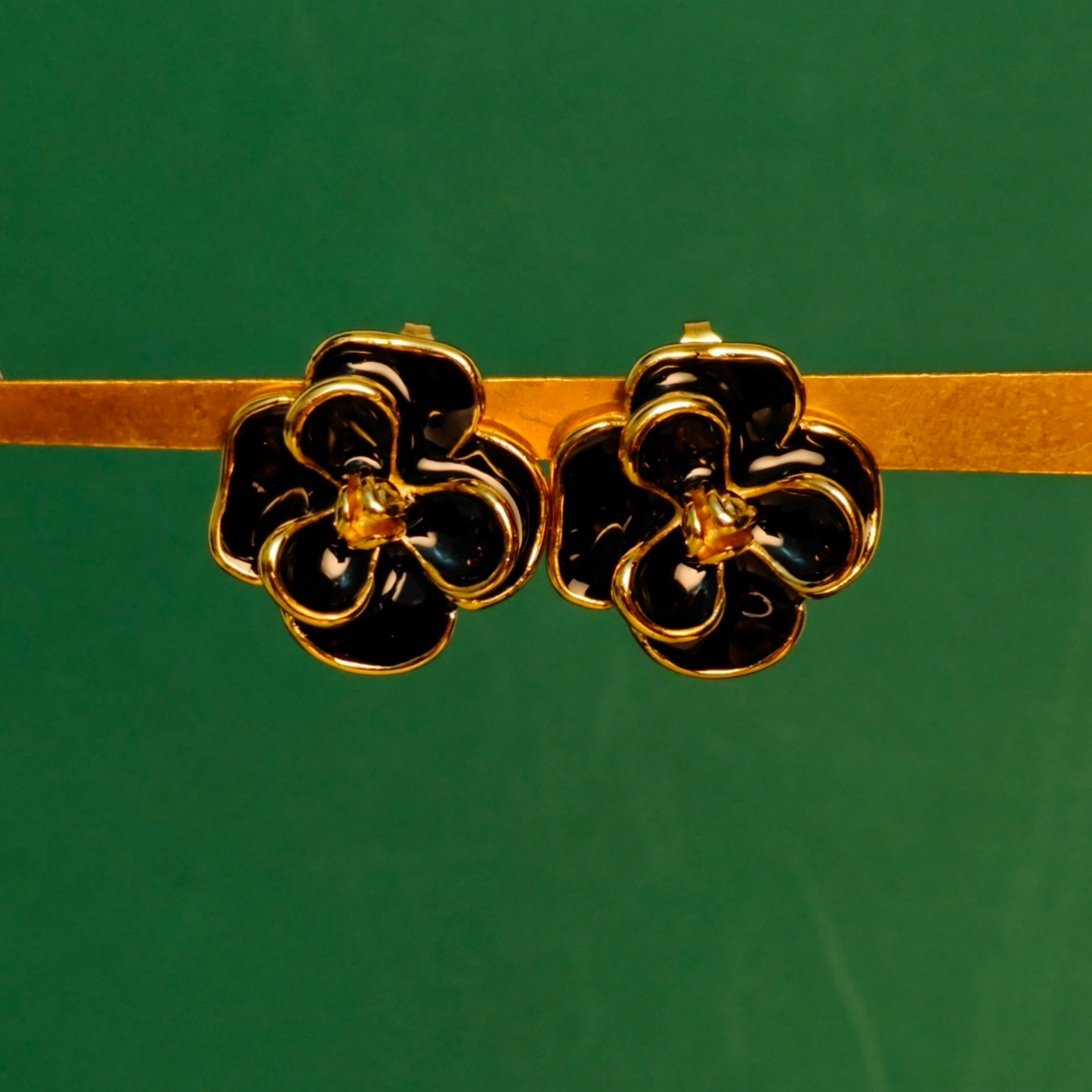Black Enamel Floral Stud Earrings | Elegant Gold-Plated Flower Earrings for Women | Daily Wear & Party Wear Statement Studs