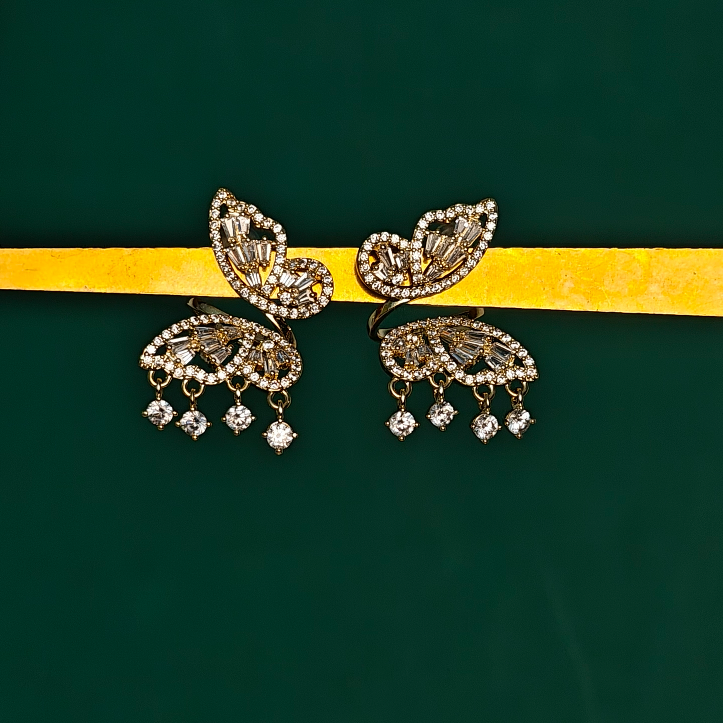Gaurangi Sparkling Butterfly Dangle Earrings – Gold-Plated Statement Earrings with Crystal Detailing
