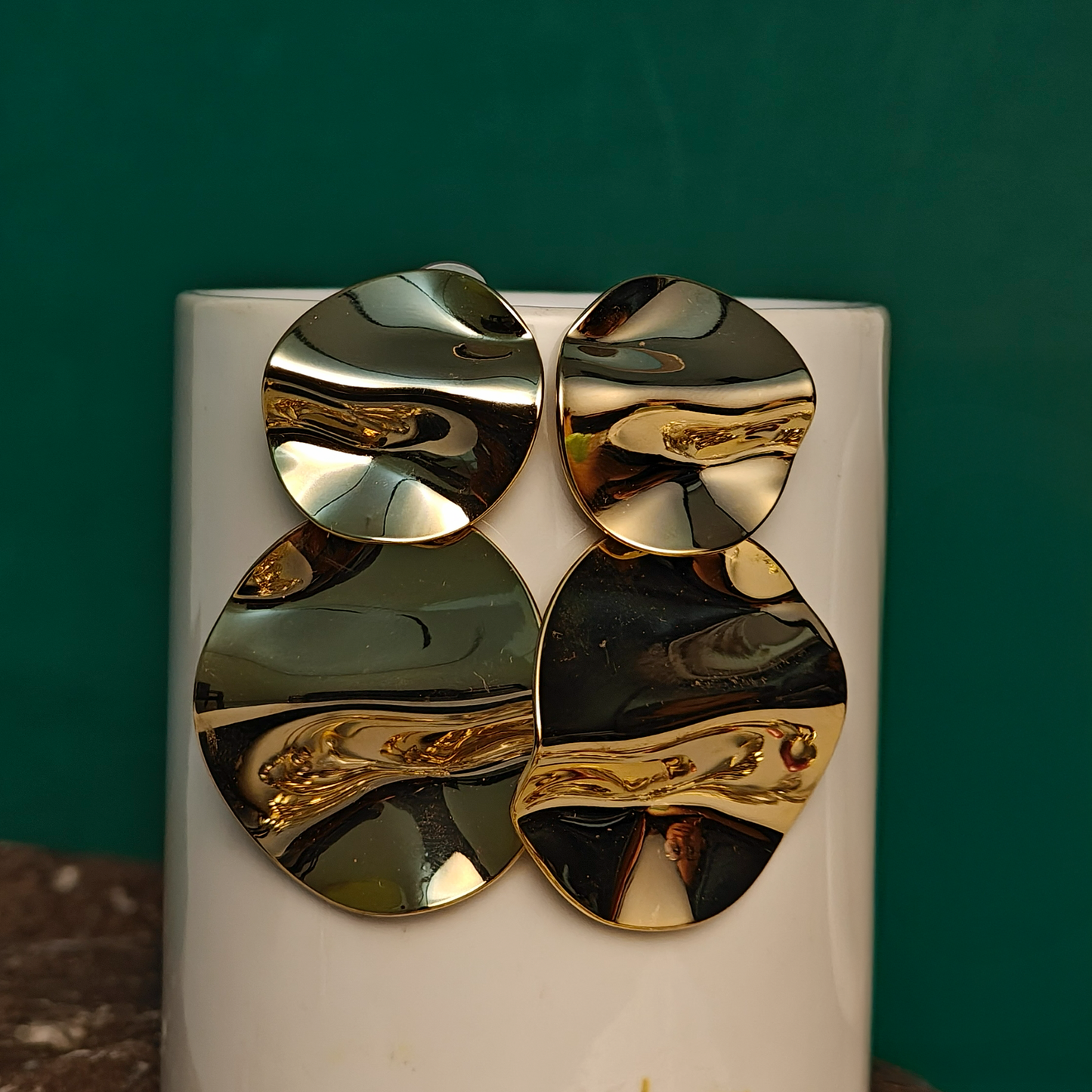 Ripple Aura Dual-Tone Statement Earrings – Gold Plated