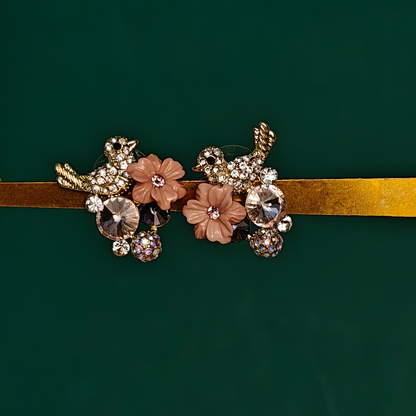 Enchanted Blossom Bird Stud Earrings – Pink Floral Crystal Studs