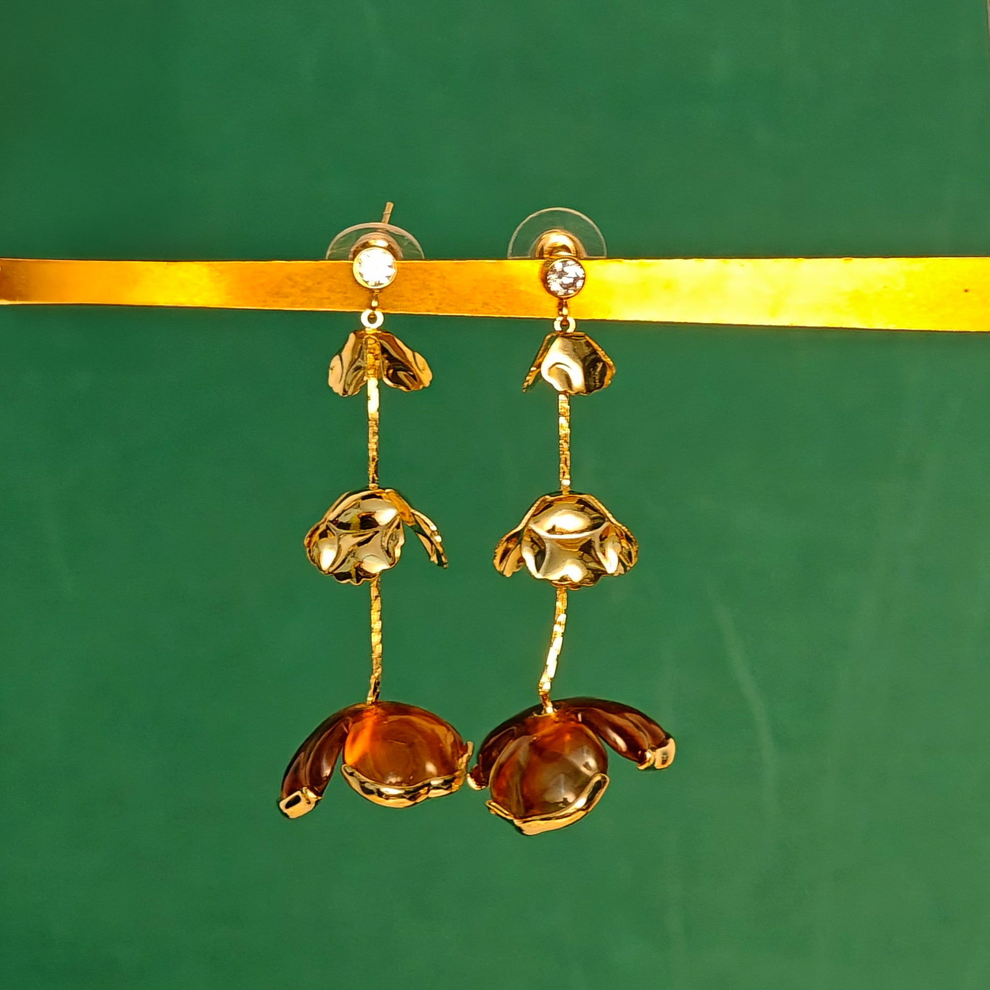 Gaurangi Blooming Gold Floral Drop Earrings – Handcrafted Statement Long Dangler Earrings for Women