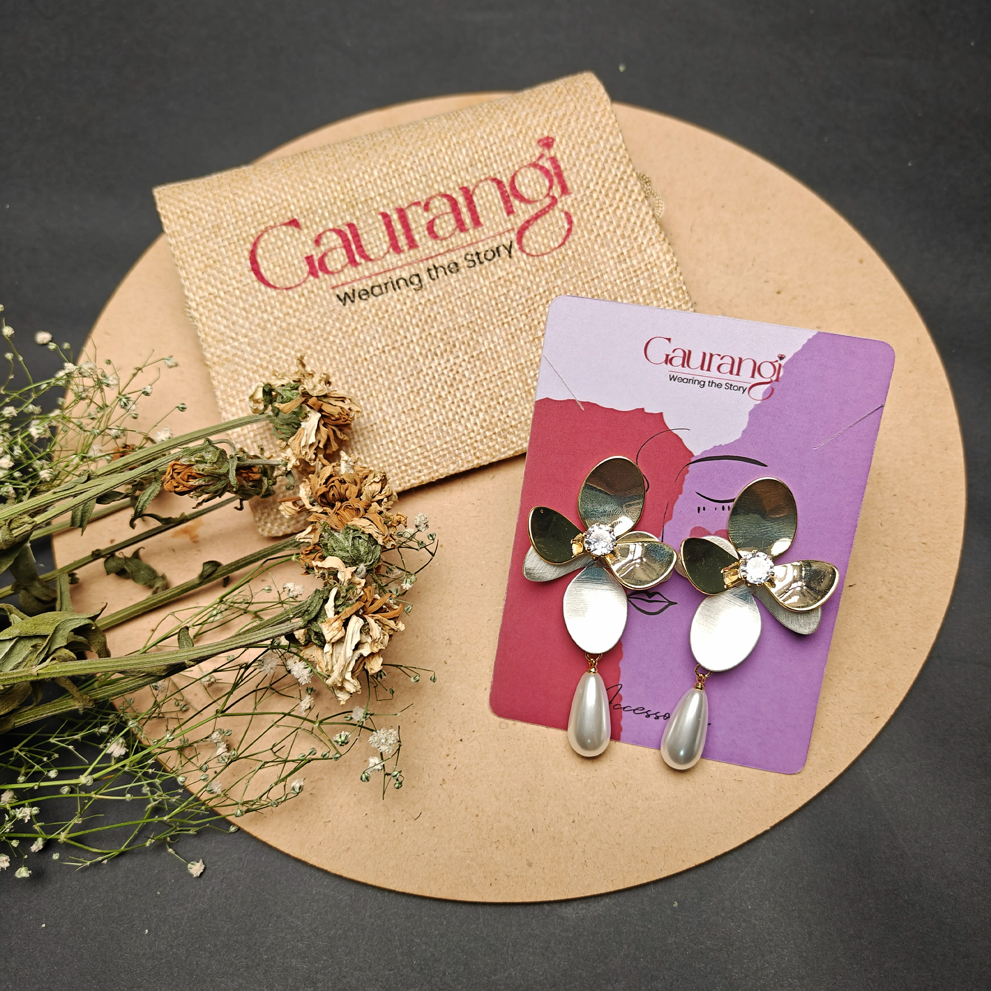 Elegant Gold Blossom Drop Earrings with Pearl Charm – Premium Statement Jewelry