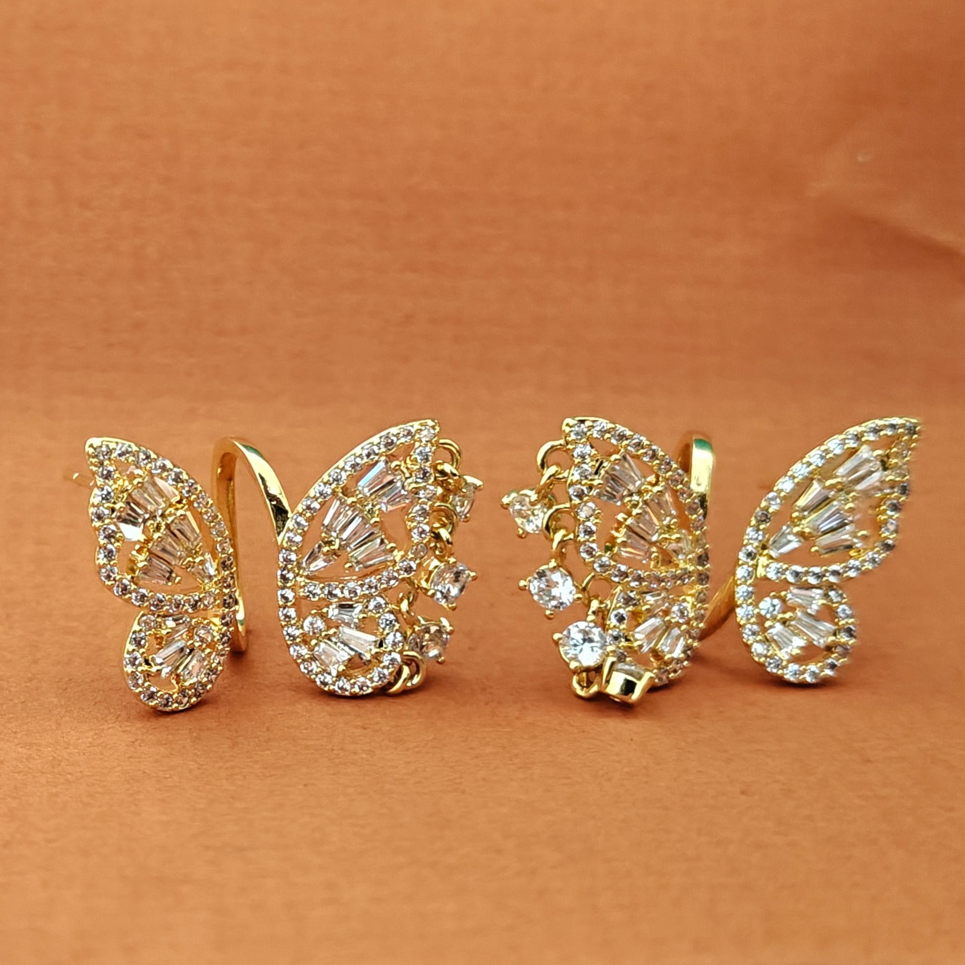 Gaurangi Sparkling Butterfly Dangle Earrings – Gold-Plated Statement Earrings with Crystal Detailing
