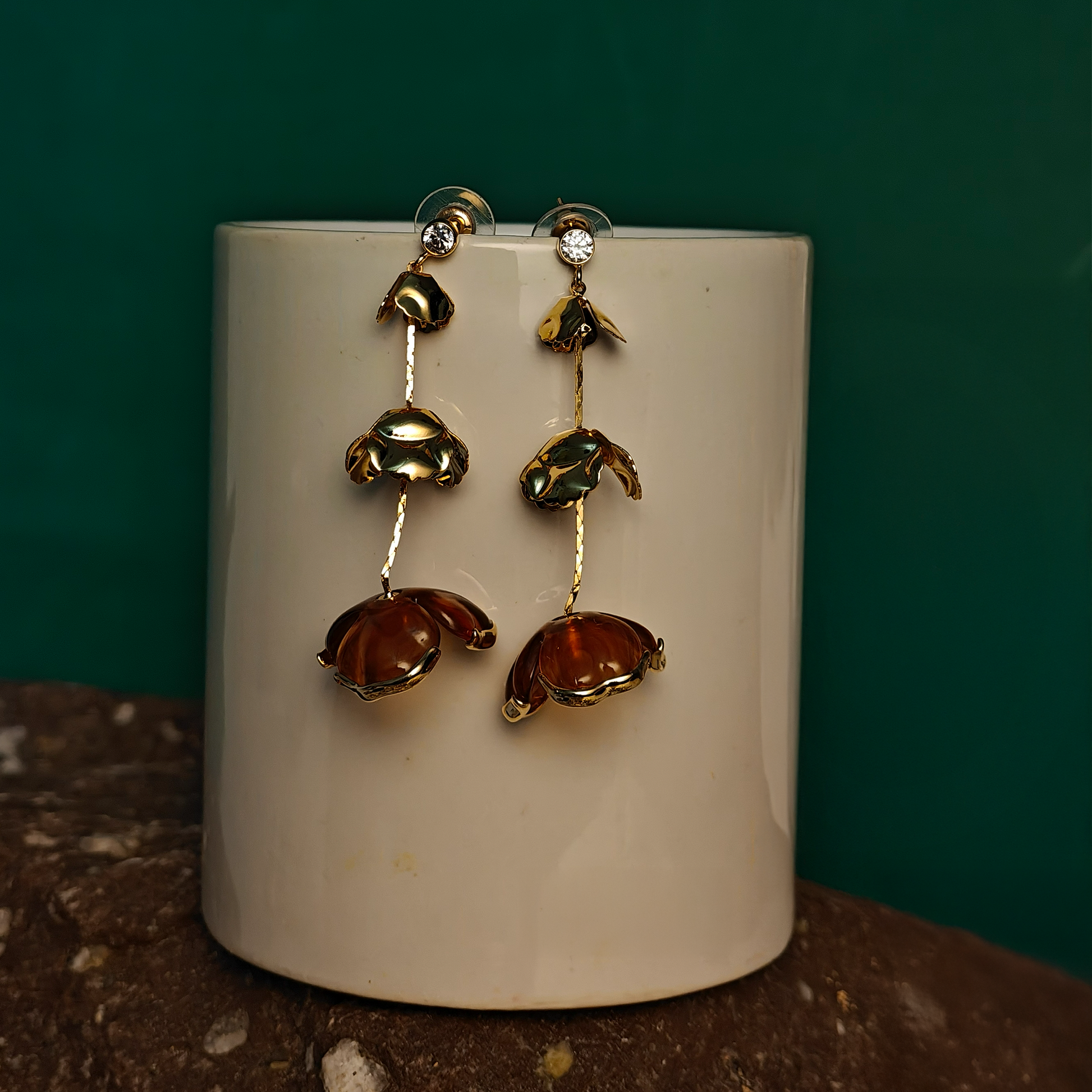 Gaurangi Blooming Gold Floral Drop Earrings – Handcrafted Statement Long Dangler Earrings for Women