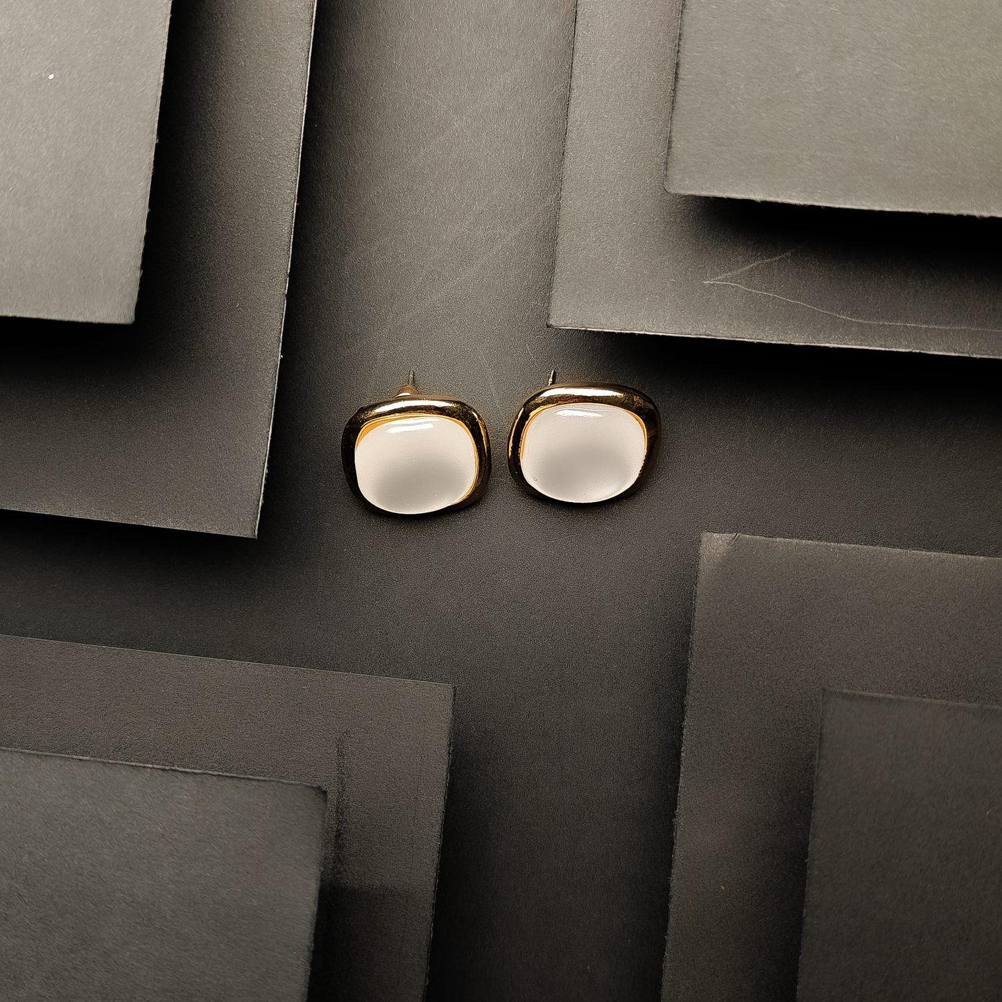 Lustrous Cushion Stud Earrings - Glossy White