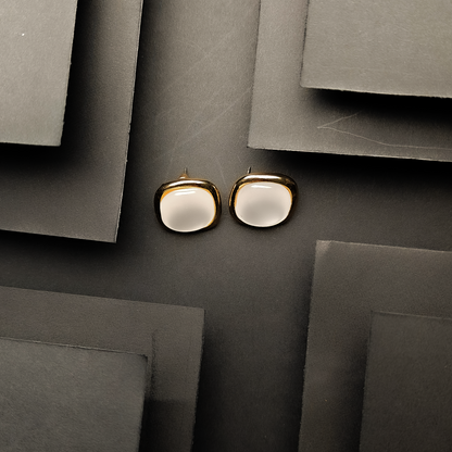 Lustrous Cushion Stud Earrings - Glossy White
