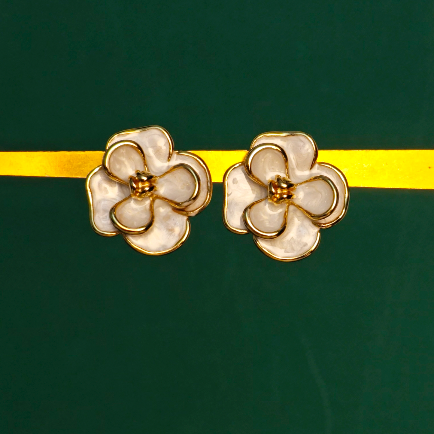 White Enamel Floral Stud Earrings | Elegant Gold-Plated Flower Earrings for Women | Gaurangi Designer Jewelry