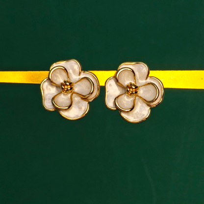 White Enamel Floral Stud Earrings | Elegant Gold-Plated Flower Earrings for Women | Gaurangi Designer Jewelry