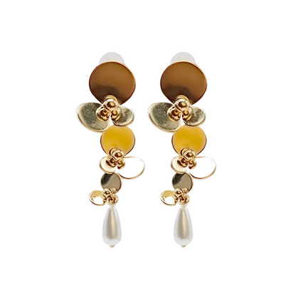 Golden Bloom Cascading Floral Earrings with Pearl Drop – Statement Wedding & Party Jewelry by Gaurangi